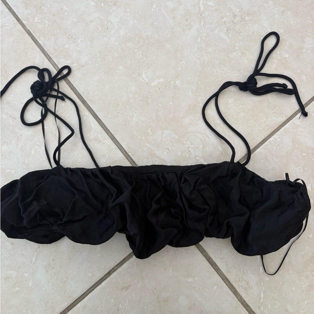 Black Ruched Tie-Shoulder Bikini Top